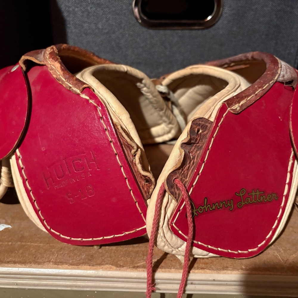 Vintage HUTCH kids Red and Cream Football Shoulder Pads - Johnny Latter